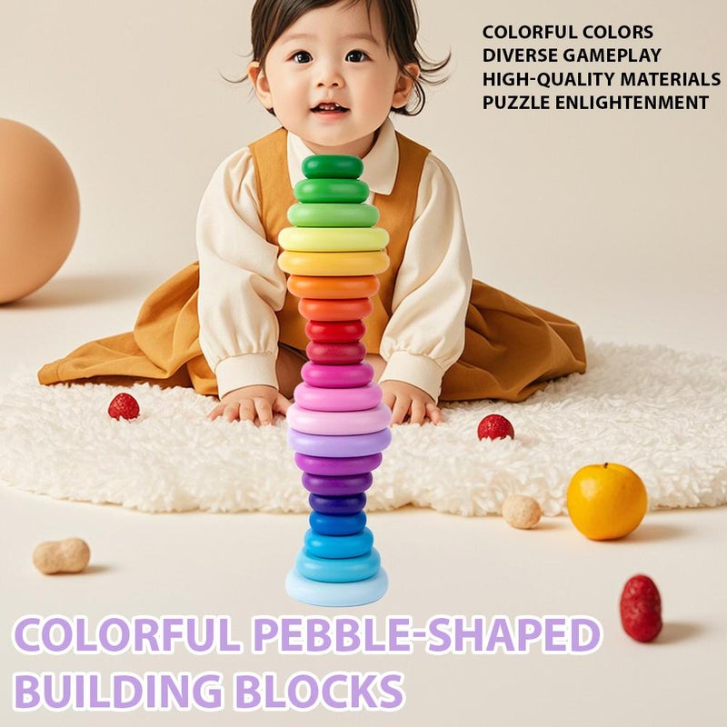 20 Pcs Wooden Stacking Blocks,Sensory Toddler Sorting Stacking Rocks Stones Learning Toys, Building Blocks Game for Kids 3-6 Years Boy and Girl Birthday Gifts for Boys Girls Age 3+ (Colorful) - Image 4